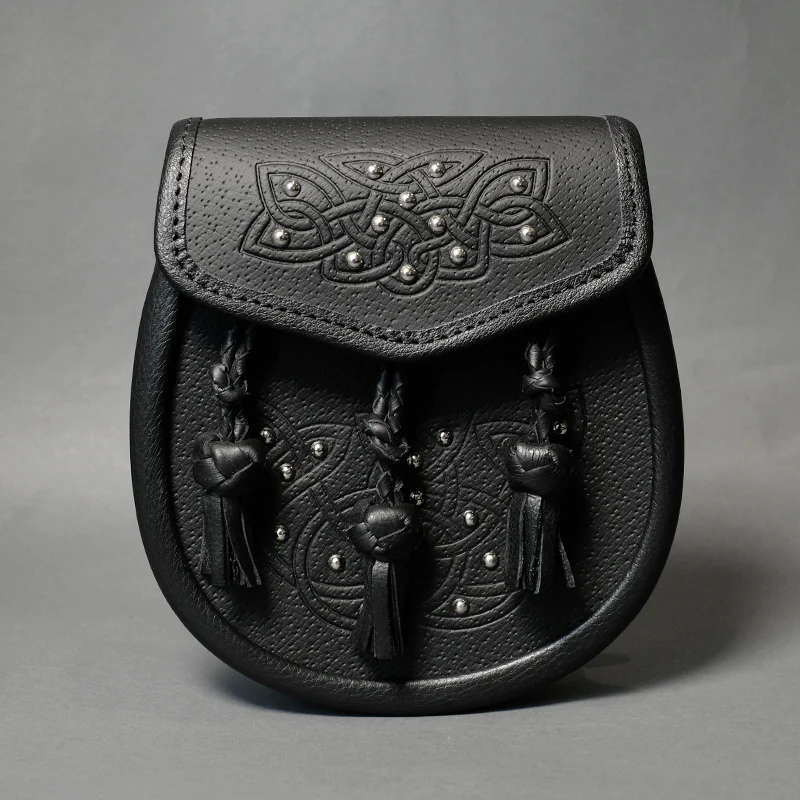 Black Embossed Leather Day Sporran with Celtic Pattern