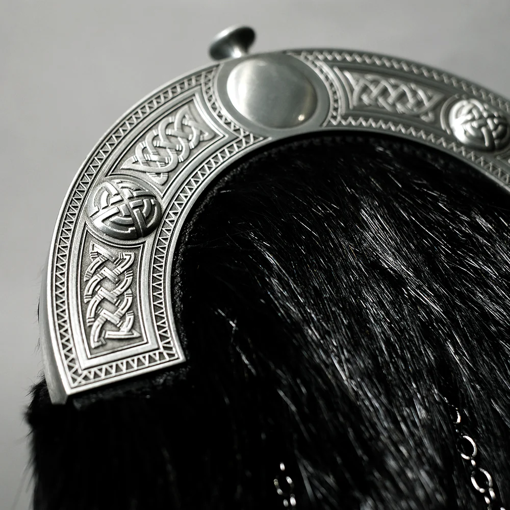 Black Nutria Fur Dress Sporran with Antique Celtic Cantle - Image 2