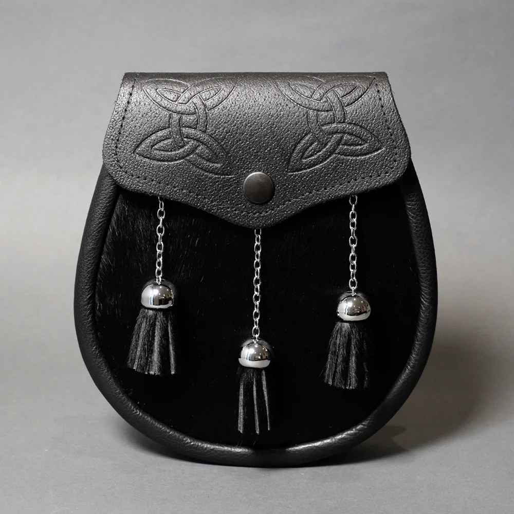 Black Seal Semi-Dress Sporran with Celtic Embossing