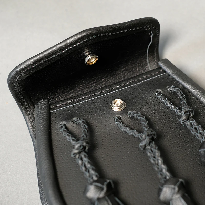 Black Studded Leather Day Sporran with Braided Tassels - Image 2