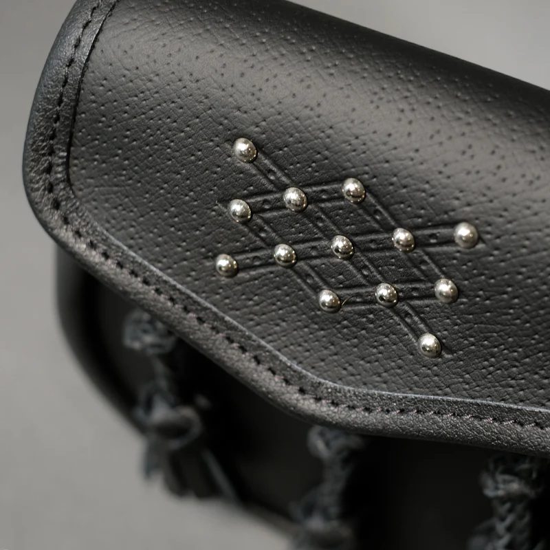Black Studded Leather Day Sporran with Braided Tassels - Image 3