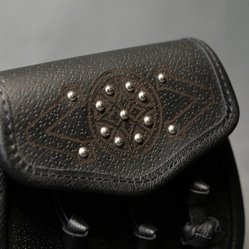 Black Studded Leather Day Sporran with Knotted Tassels - Image 3