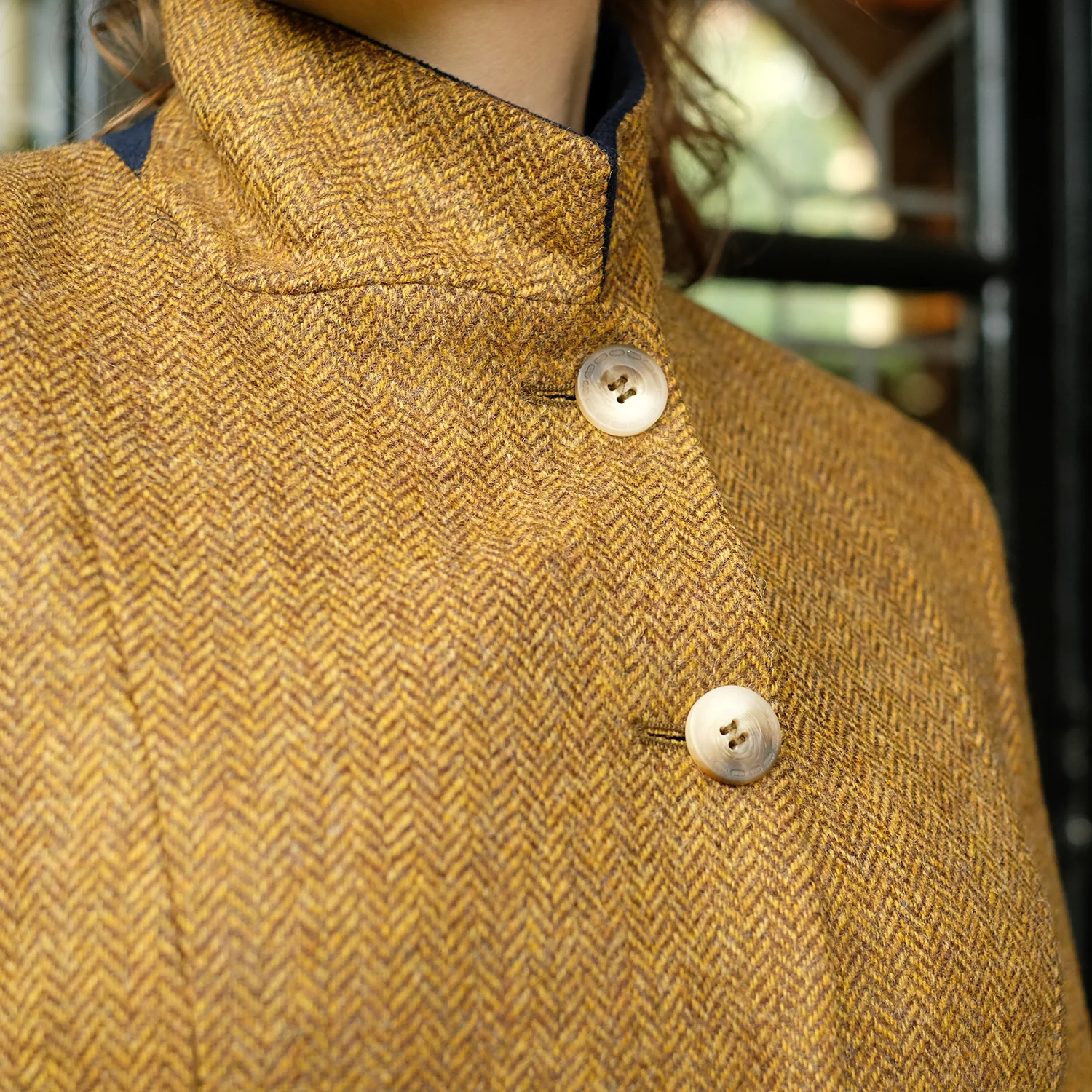 Fitted Tweed Coat in Mustard Herringbone - Image 8
