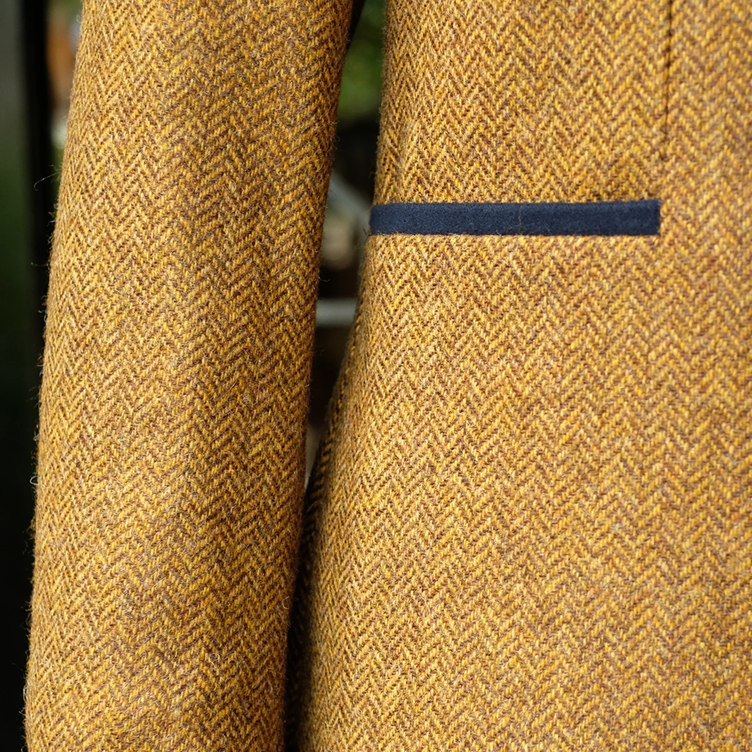 Fitted Tweed Coat in Mustard Herringbone - Image 9