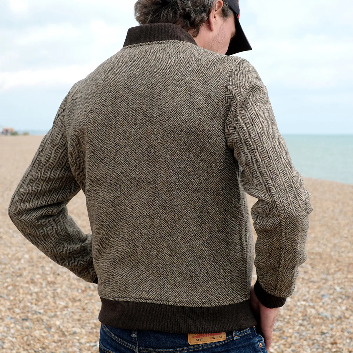 Harris Tweed Bomber Jacket in Brown Herringbone - Image 3
