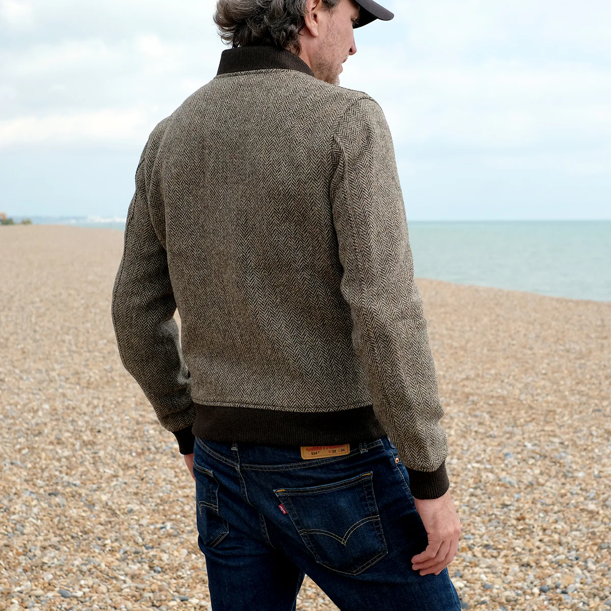 Harris Tweed Bomber Jacket in Brown Herringbone - Image 4