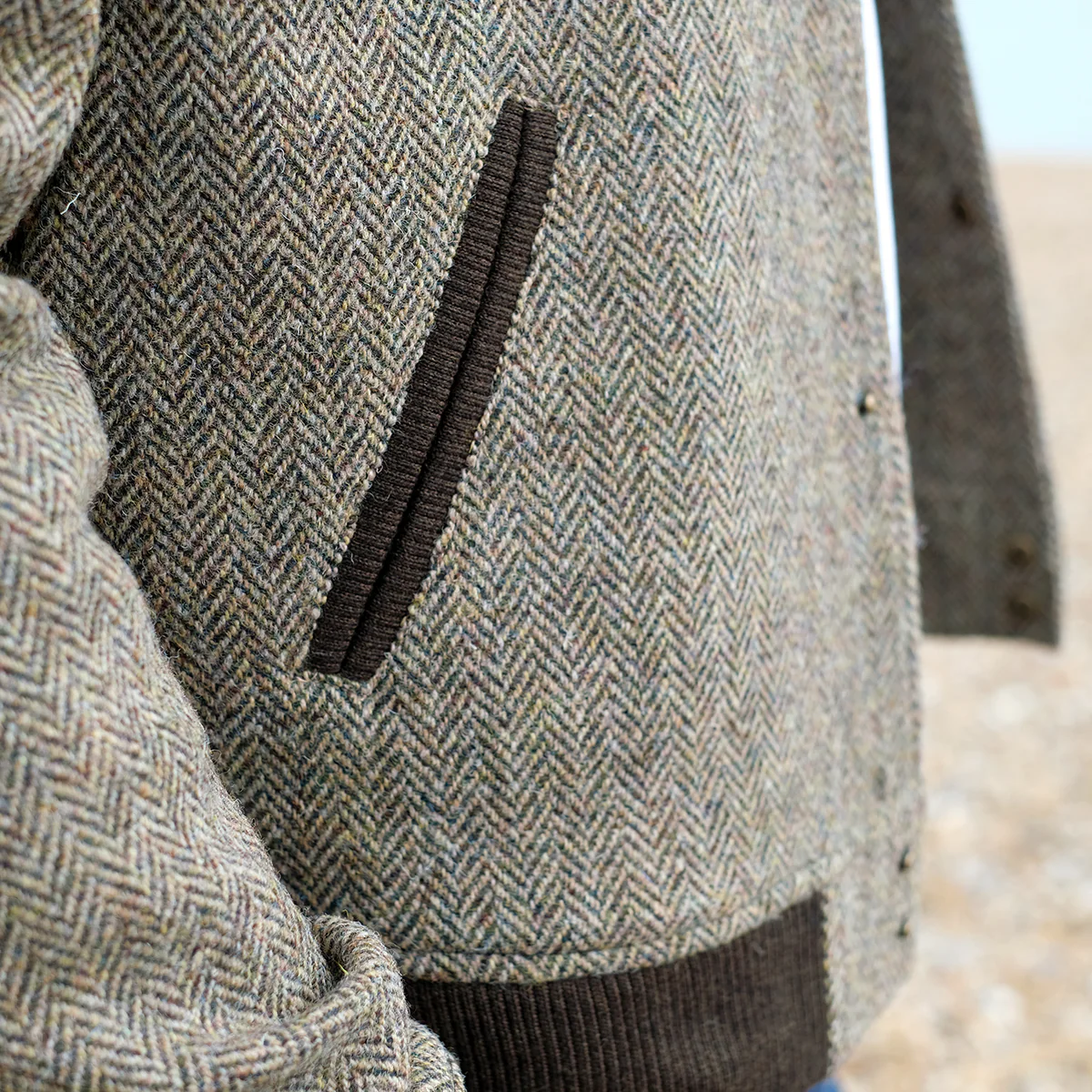 Harris Tweed Bomber Jacket in Brown Herringbone - Image 5