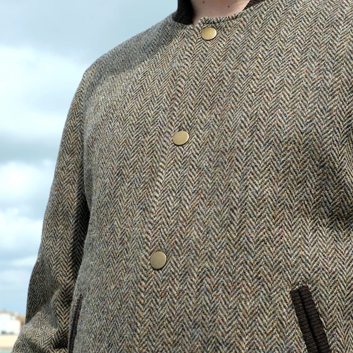 Harris Tweed Bomber Jacket in Brown Herringbone - Image 6