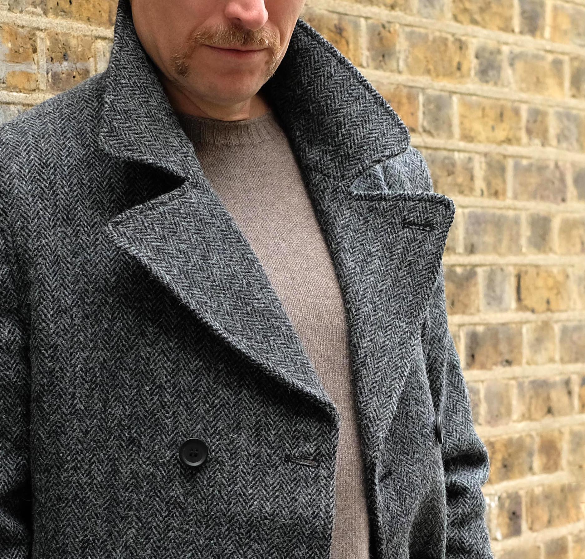 Harris Tweed Peacoat in Grey Herringbone - Image 3