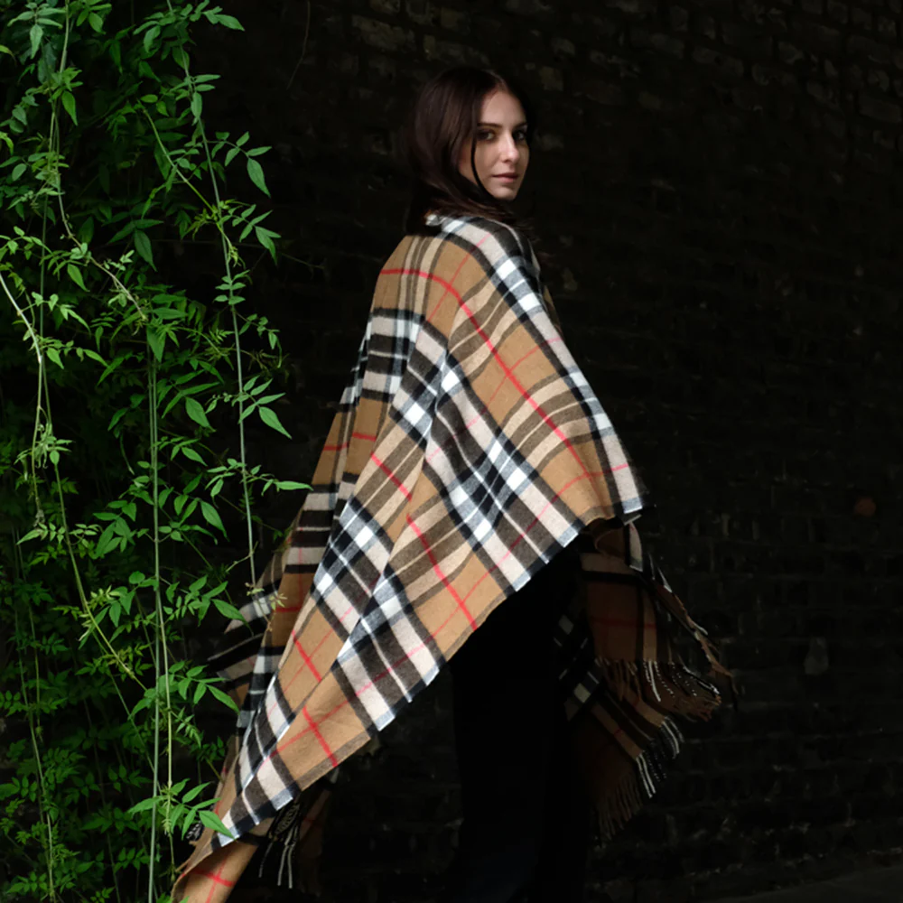 Lambswool Poncho in Camel Thompson Tartan - Image 4