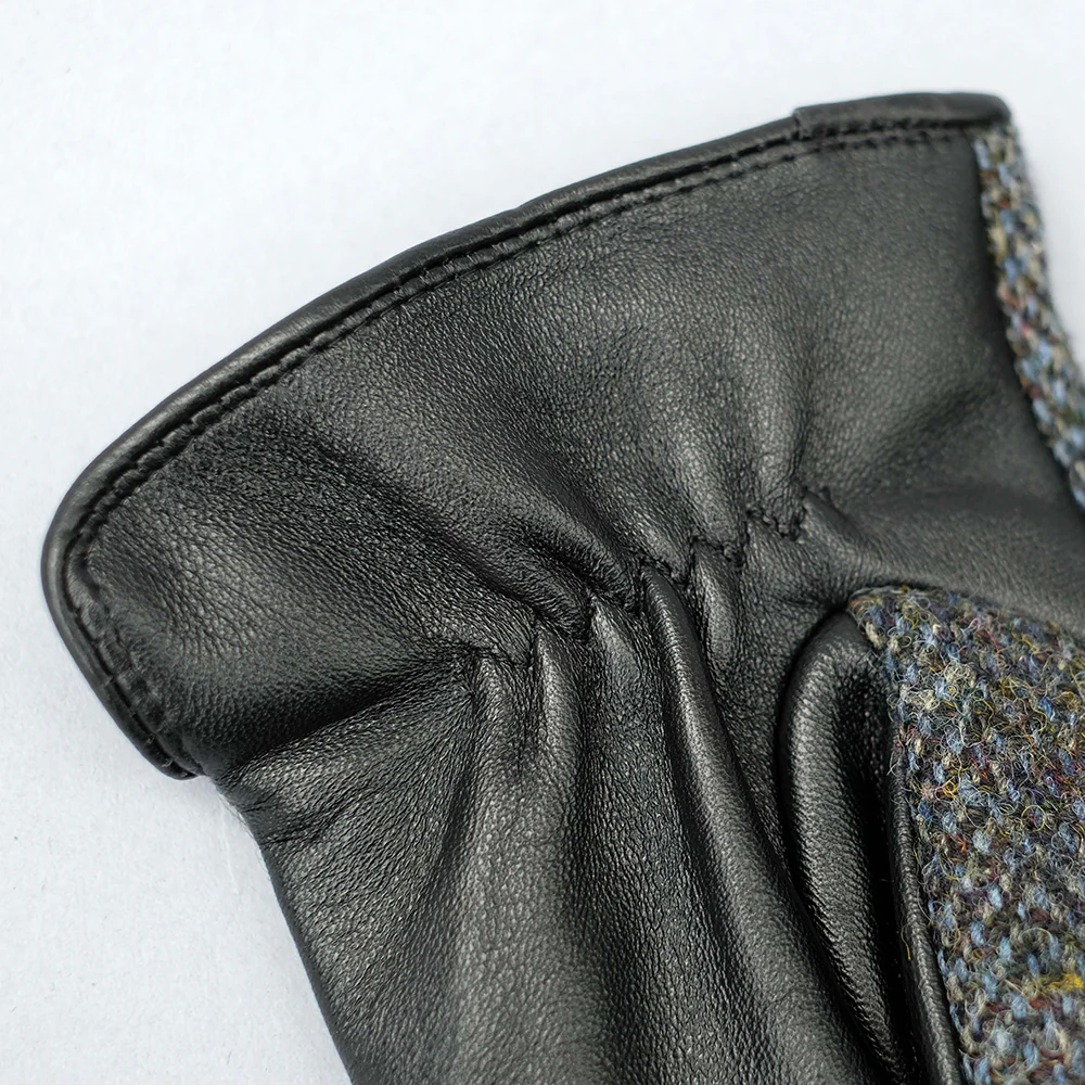 Grey Harris Tweed & Black Leather Mens Gloves - Image 3