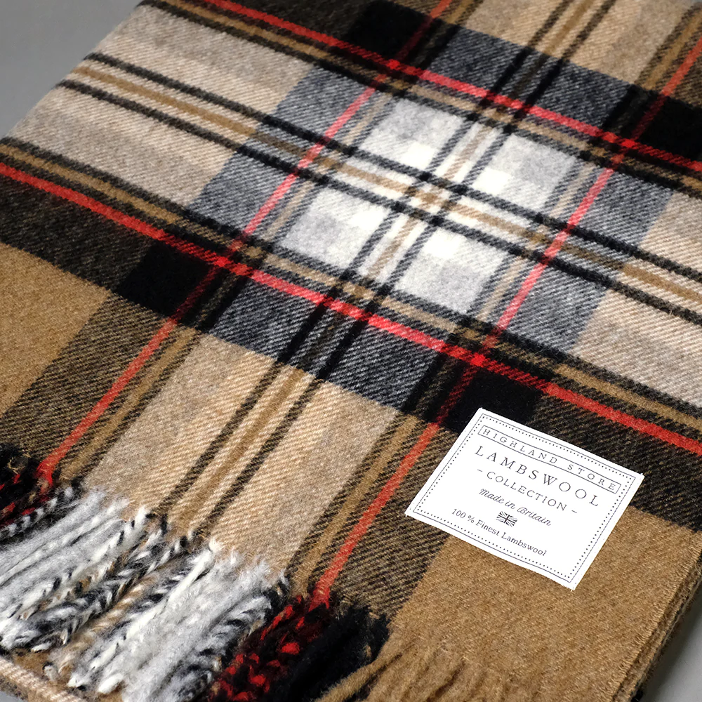 Merino Wool Camel Stewart Tartan Blanket - Image 2
