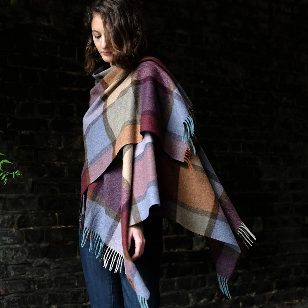 Mini Poncho in Block Check Pattern