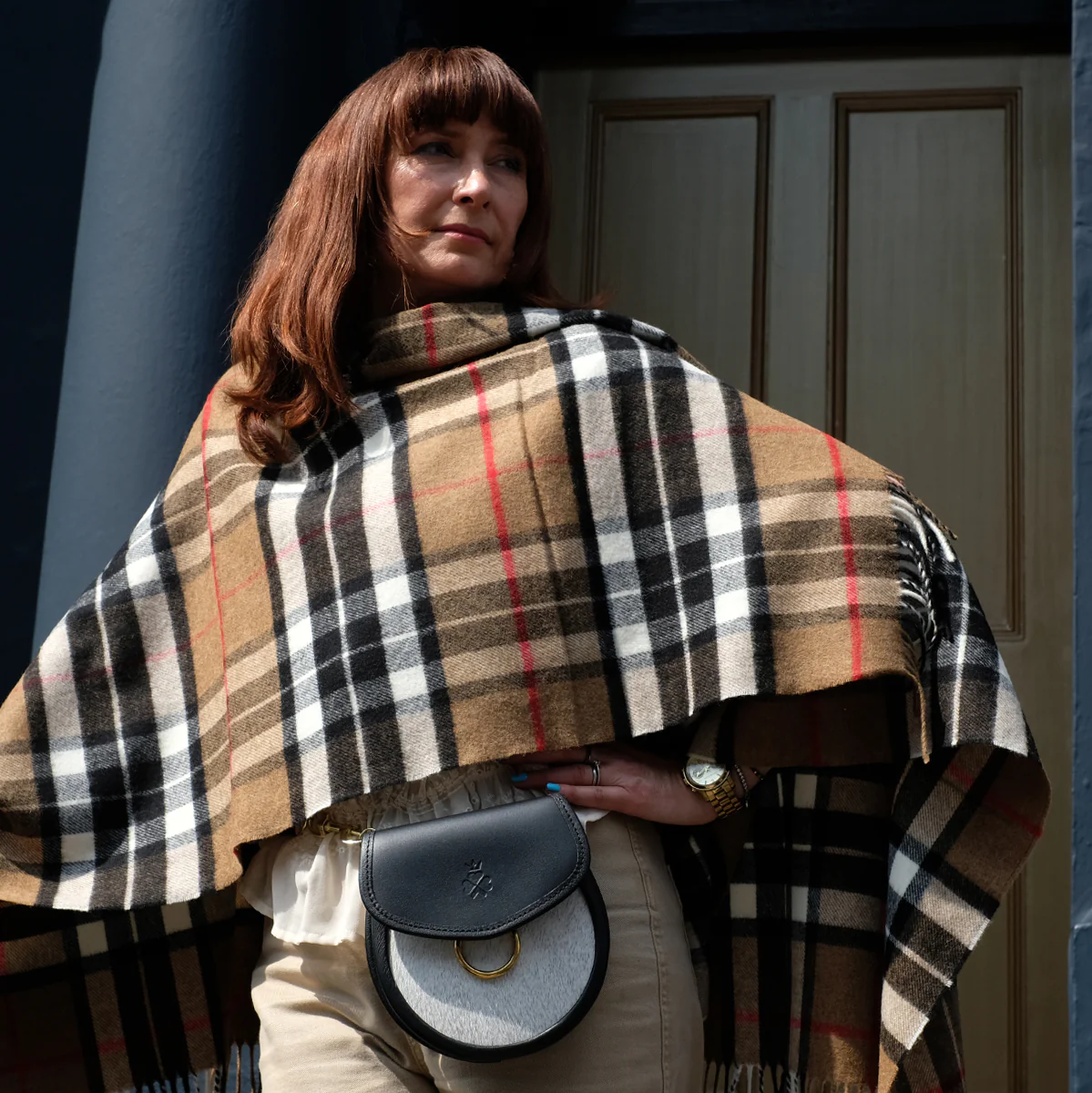 Mini Poncho in Camel Thompson tartan - Image 2
