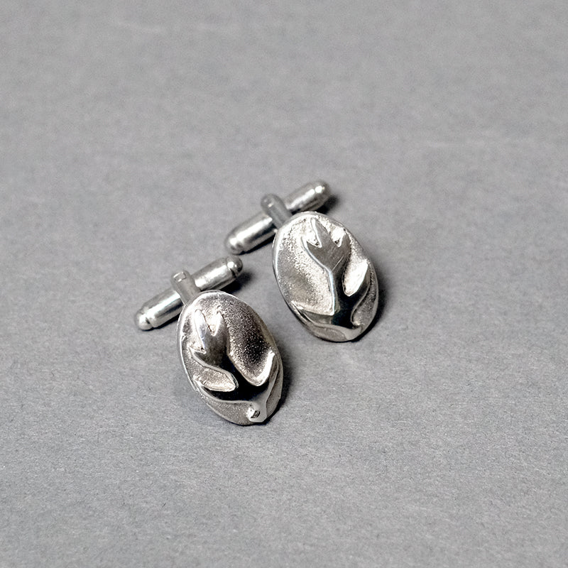 Oval Pewter Cufflinks with Stag Antler
