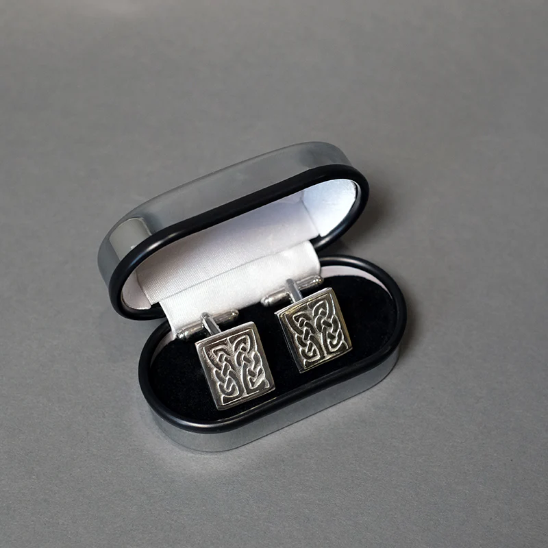 Rectangular Pewter Cufflinks with Celtic Design - Image 2