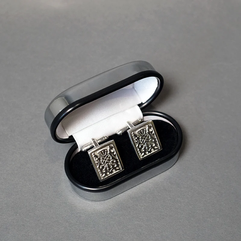 Rectangular Pewter Cufflinks with Thistle Design - Image 2