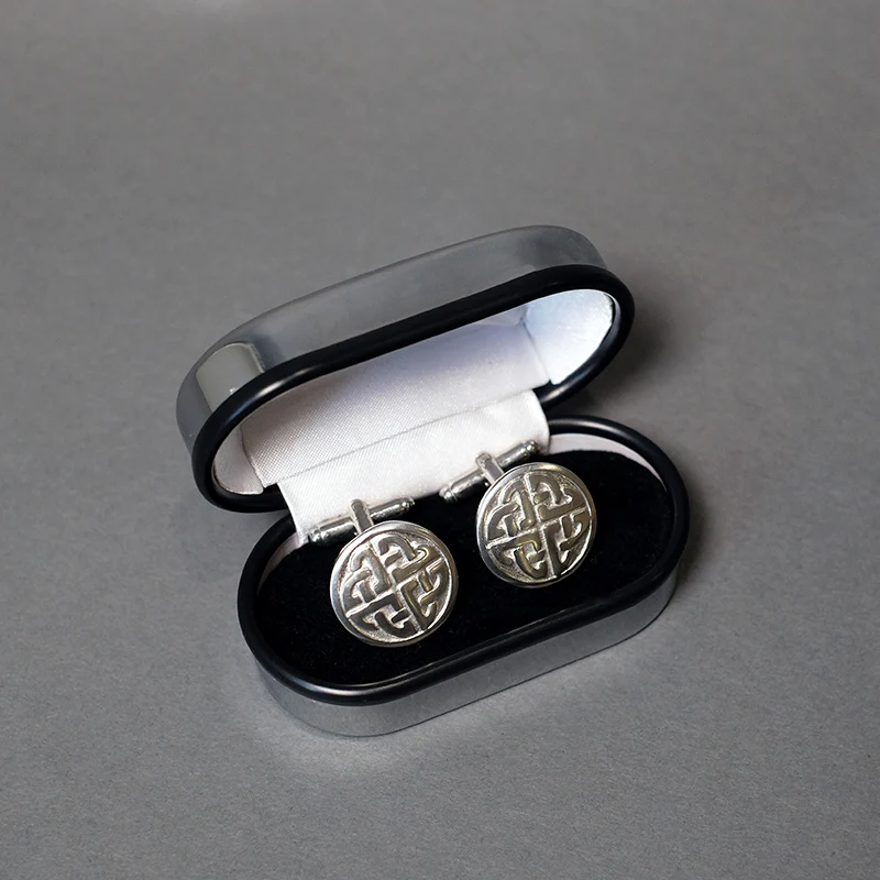 Round Pewter Cufflinks with Knot Design - Image 2