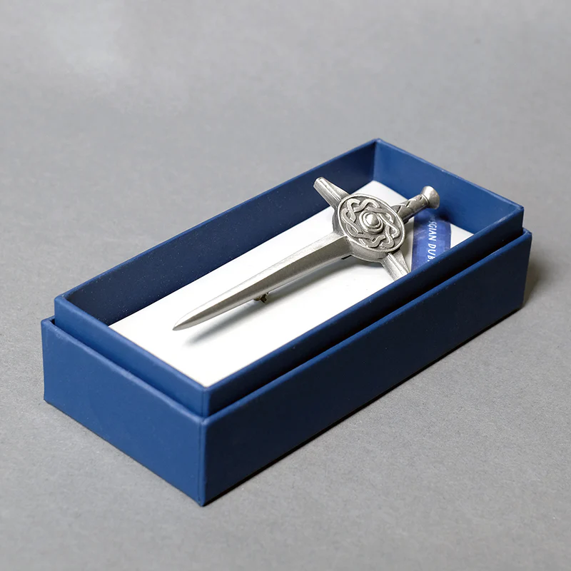 Sword with Celtic Emblem Matt Pewter Kilt Pin - Image 2