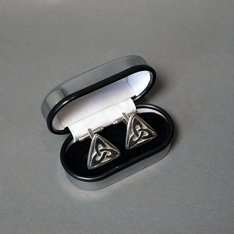 Triangle Pewter Cufflinks with Celtic Trinity Knot - Image 2