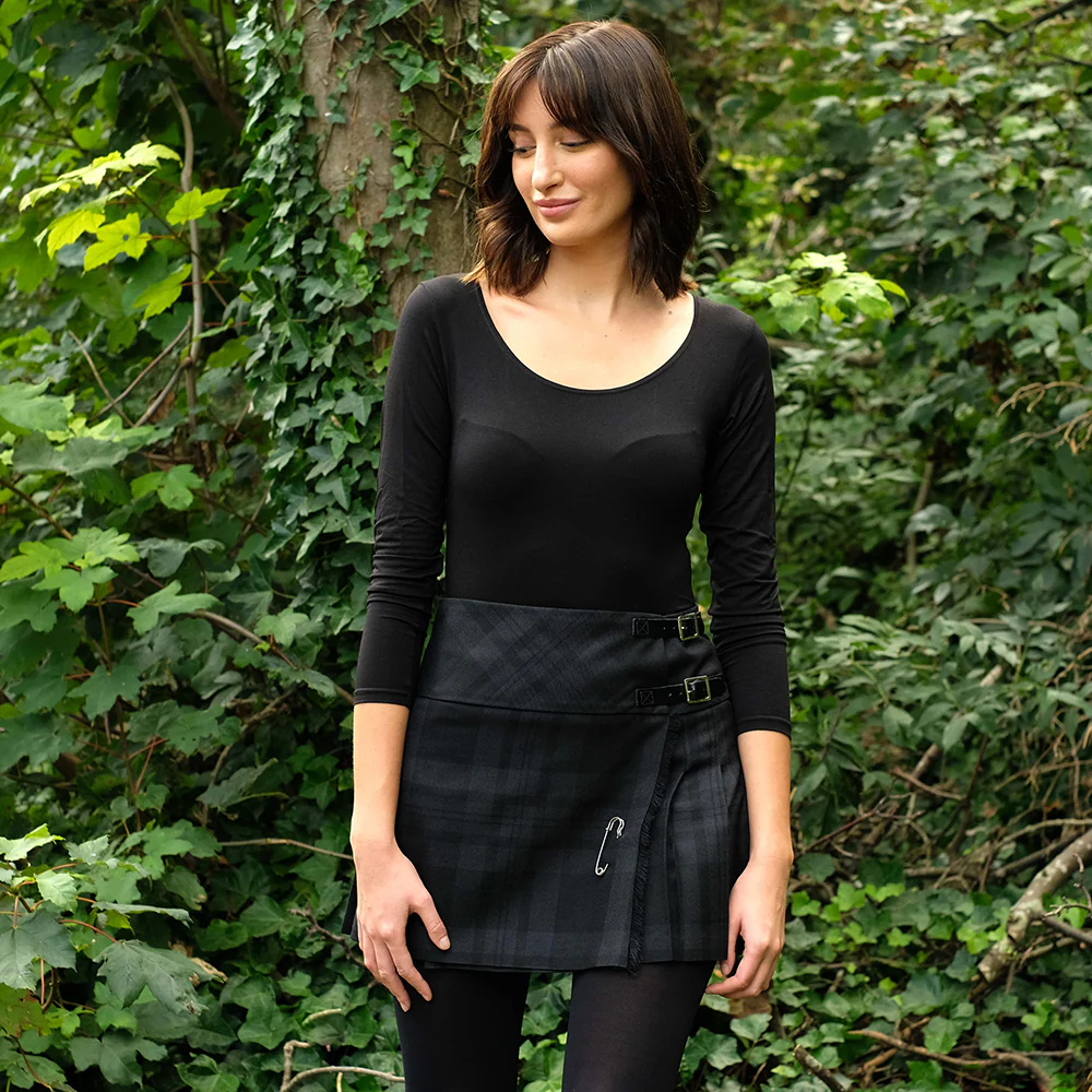 Women’s Mini Hip Kilt in Black Spirit Tartan - Image 5