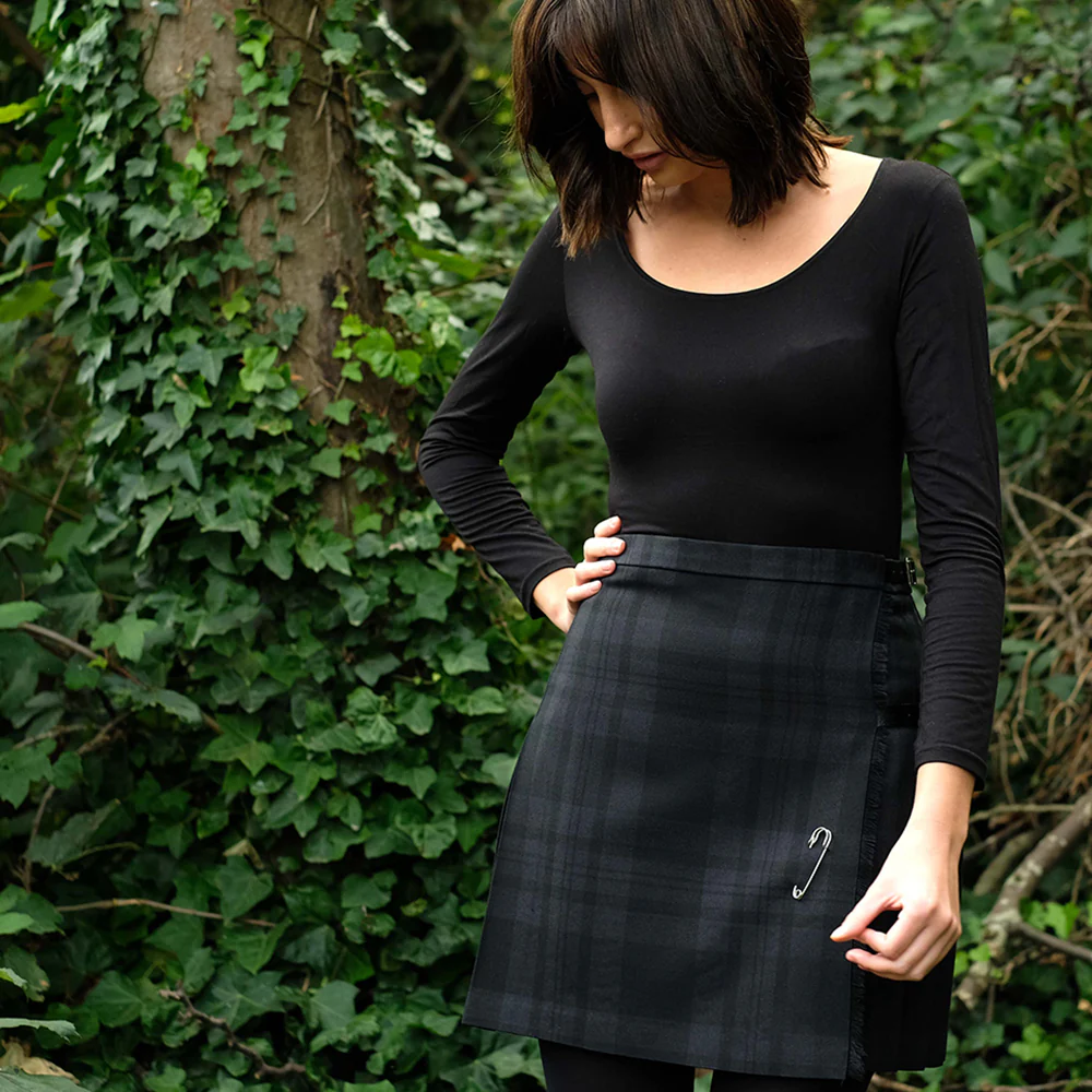 Womens Mini Kilt in Black Spirit Tartan - Image 5