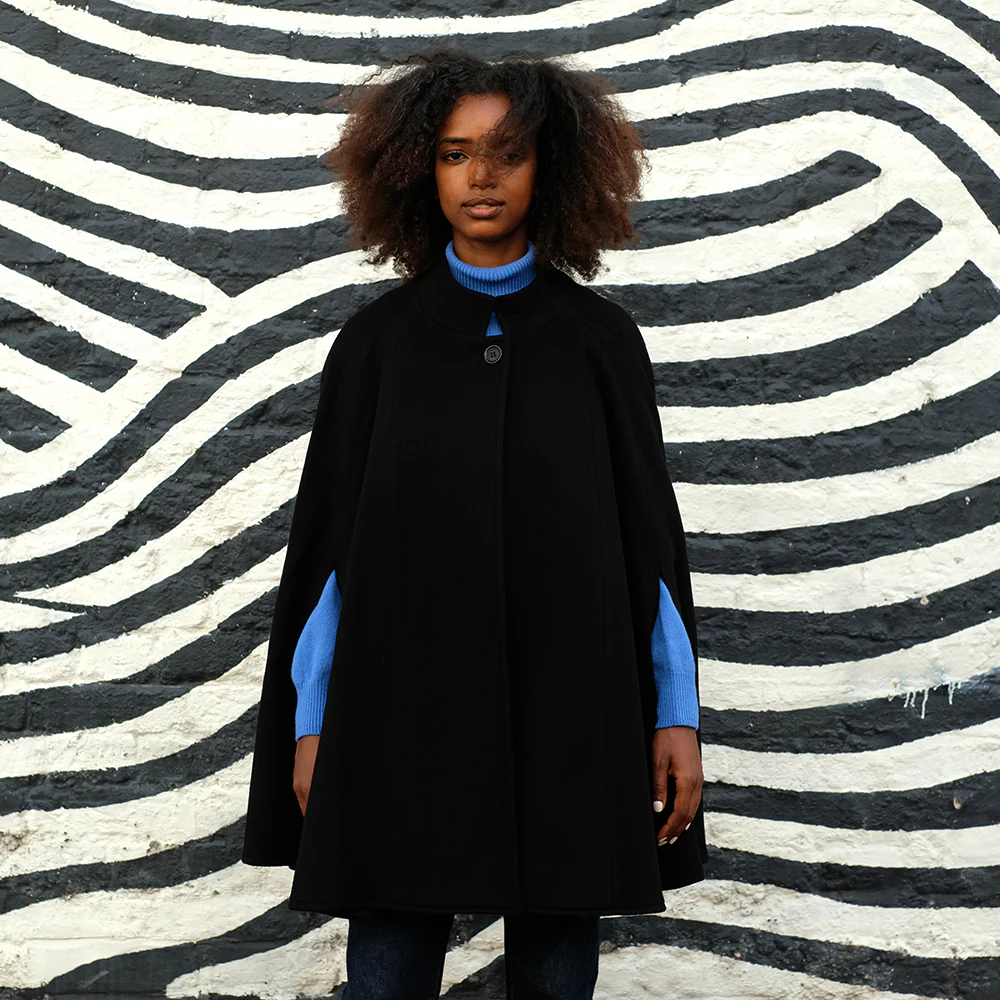 Wool and Cashmere Cape in Black - Image 3